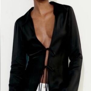 ZARA NWT- Satin Effect Black Jacket. Size XS.